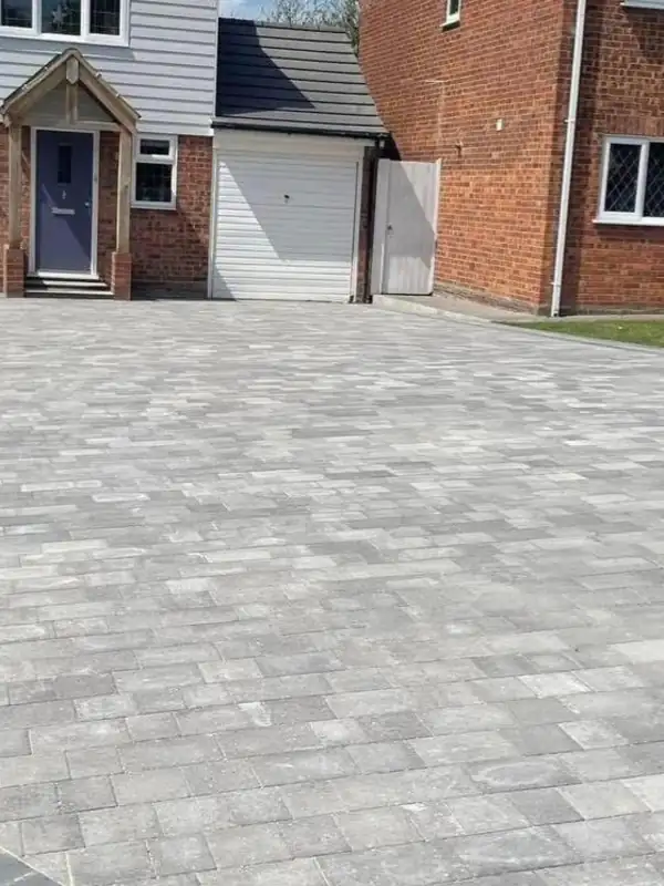Block paved driveway at a semi-detached house