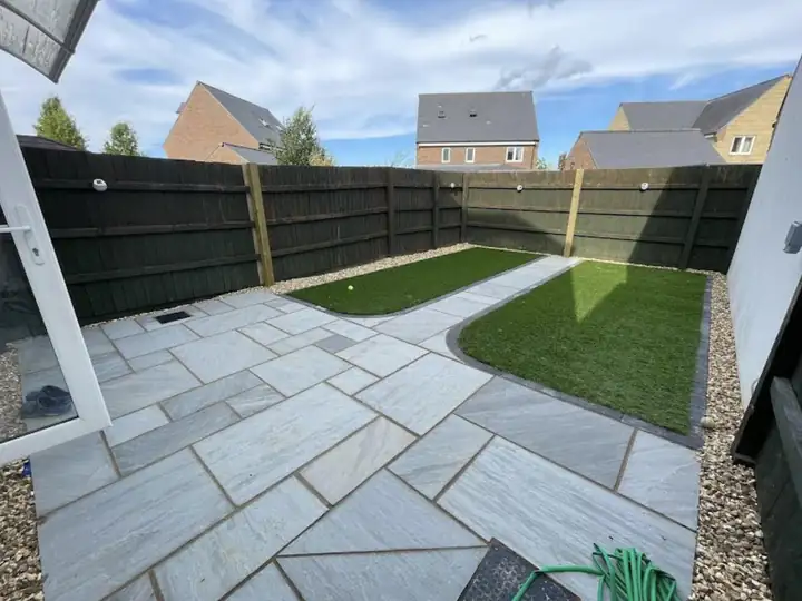Patio and lawn garden landscaping by Select Paving and Roofing